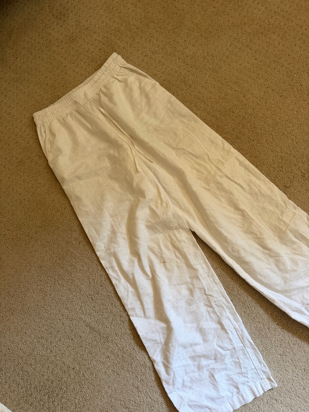 H&M Women's Straight Leg Linen-Blend Pants in Cream